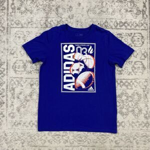 Adidas T Shirt Youth Regular Fit Triple Stripe Life Sports Tee Blue Size Large